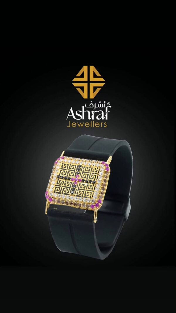Handcrafted Gold & Ruby-Accented Statement Watch (Custom Black Silicone Strap)